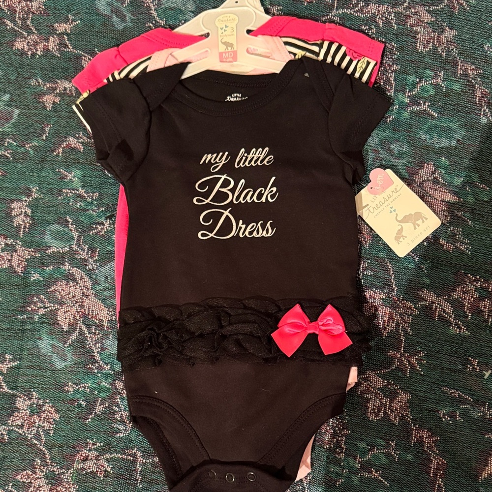 Little Treasure Black and Pink Bodysuit Set 3-6 months NWT